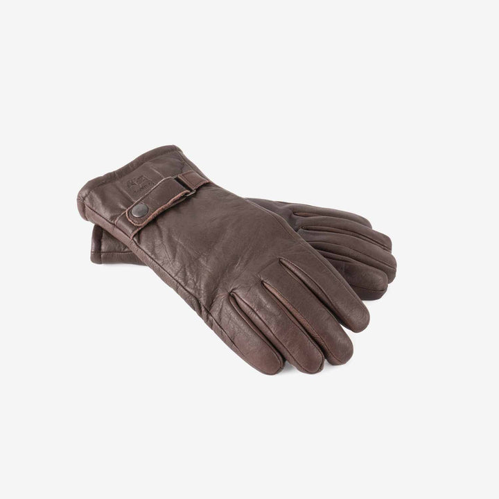 Brune skinnhansker med ullfor fra Finnskog. 